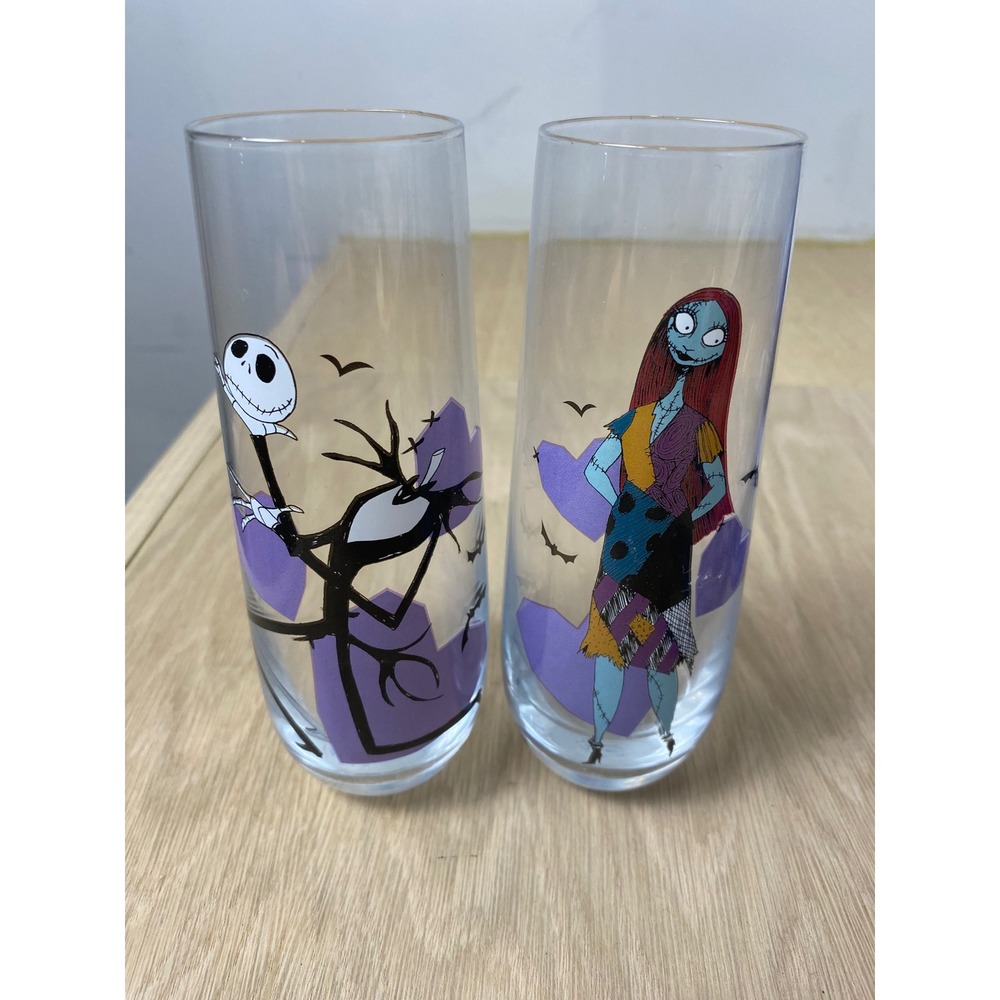 Disney Nightmare Before Christmas Jack & Sally Stemless Champagne Flutes Set 9oz